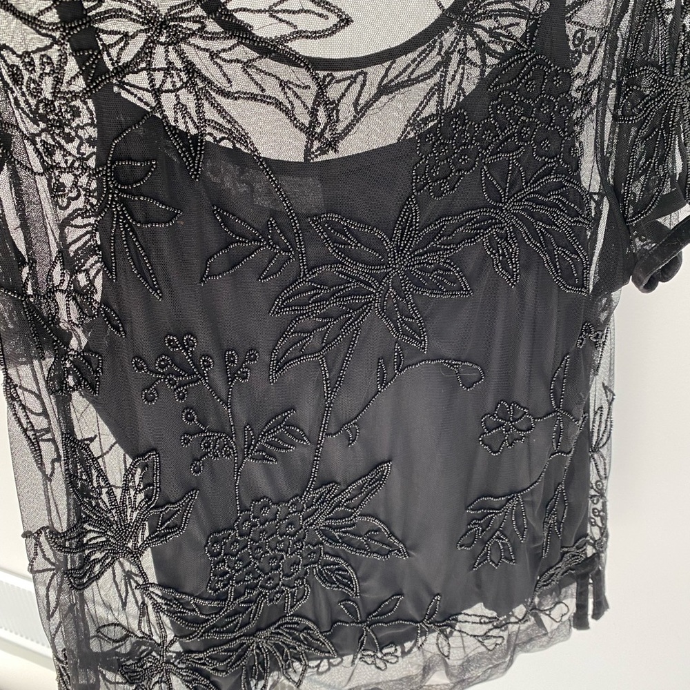 April Cornell top womens size small short sleeve sheer beaded